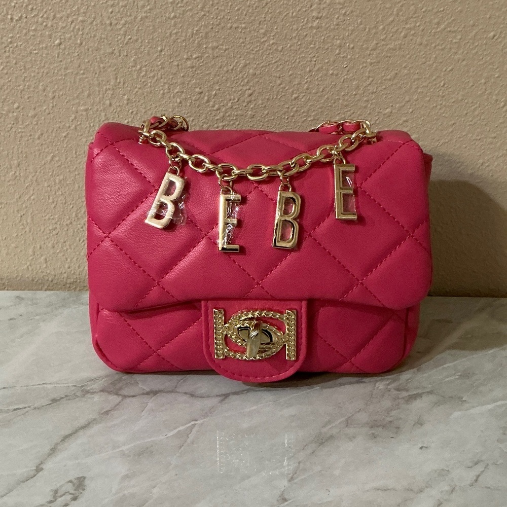 Bebe Hot Pink Quilted Mini Bag & Bebe Bag Chain. - Picture 2 of 5
